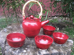 Red Tea Pot with Cups