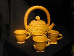 Yellow Carved Tea Pot with Cups